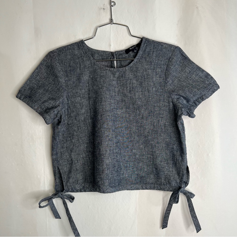 Madewell Chambray Cropped Linen Blend Shirt Size Small